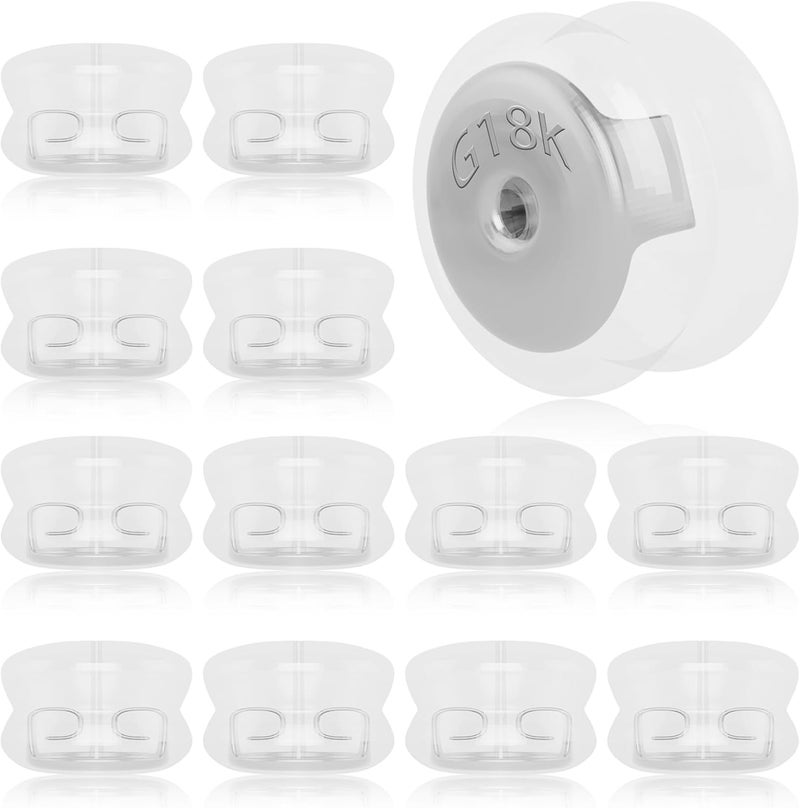 JUNCHONG 18K Gold Locking Secure Earring Backs for Studs, Silicone Earring Backs for Women Men, 12 PCS Silver - Image 1